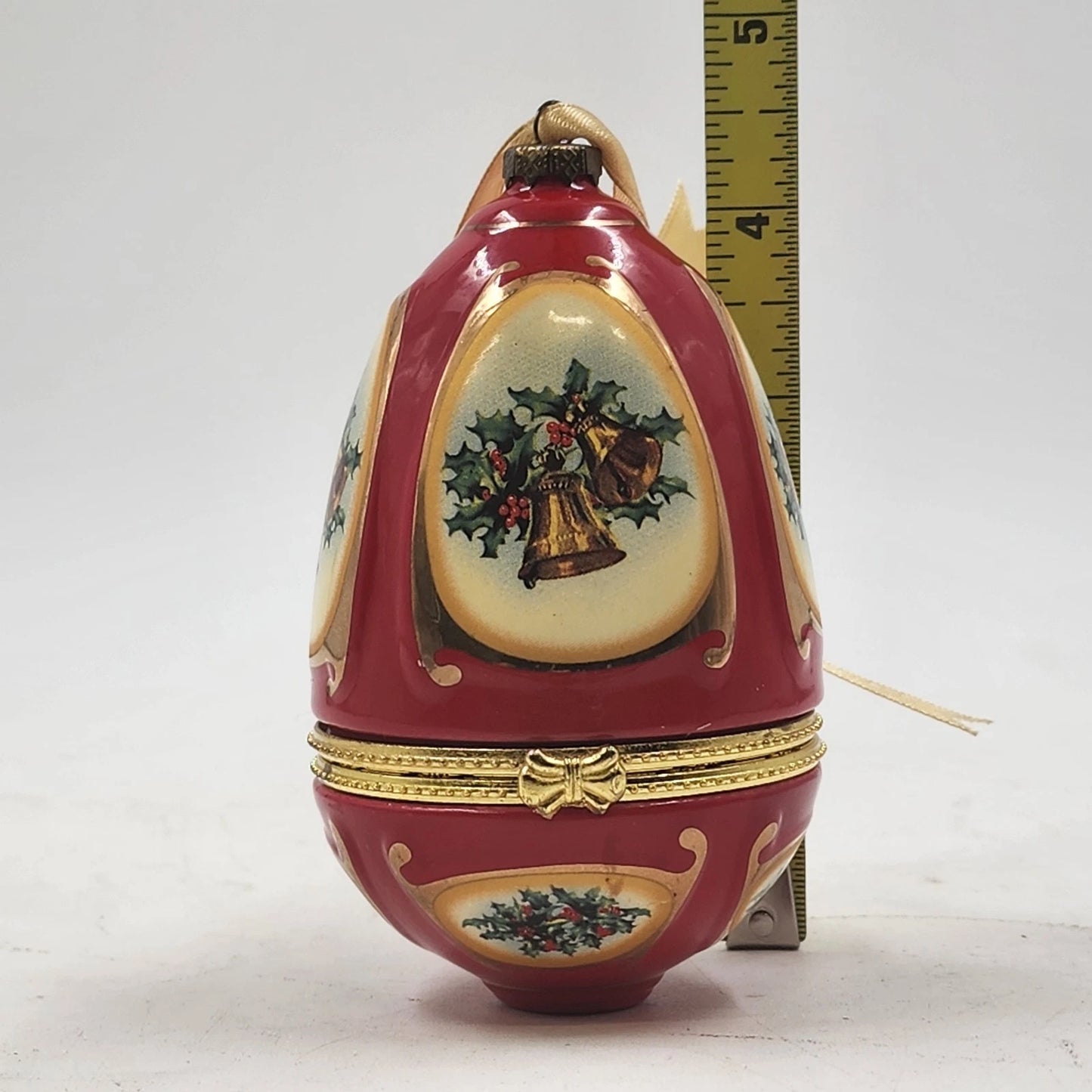 Mr Christmas Egg Trinket Music Box Ornament Bell Valerie Parr Hill Porcelain Vtg