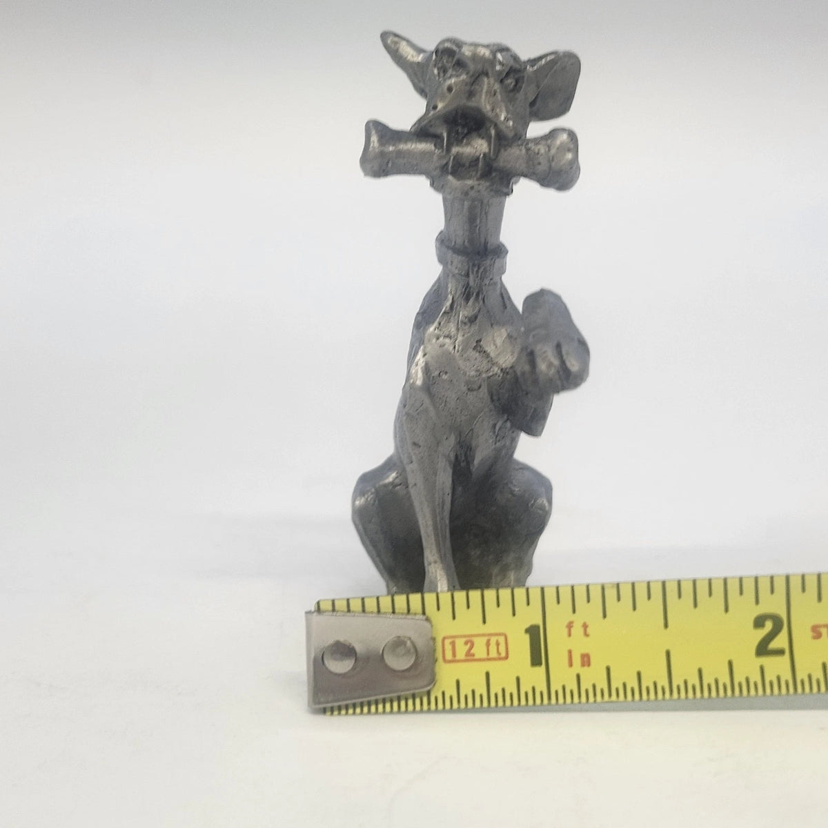 Kelly Waters Pewter Cartoon Dog 3" Seated Puppy Raised Paw Bone Animal Figurine