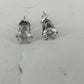Round Clear Crystal Solitaire Stud Earrings Six Prong Silver Tone