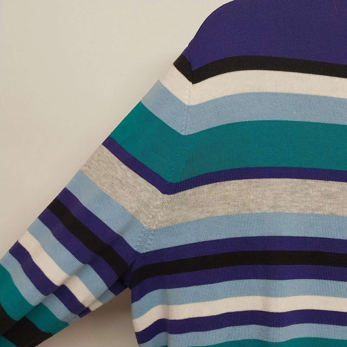 Lands' End Supima Cotton Cardigan Sweater Women Large 14-16 Blue Striped Button
