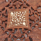 Hand Carved Wood Trivet 8" Square Gold Inlay Floral Design Vented Feet India Vtg