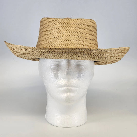 Sun Hat Straw Natural Woven Fedora Women’s Size Large Made in Mexico Wide Brim
