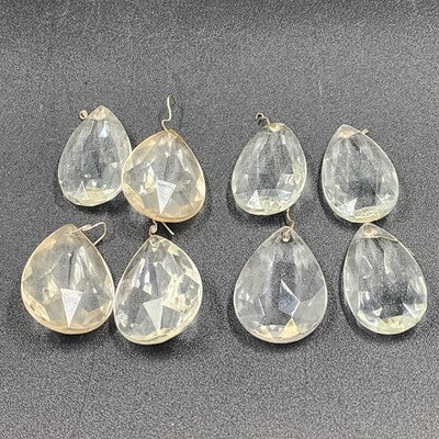 8 Almond Teardrop Crystal Glass 2" Clear Prisms Antique Lamp Parts with Wire Tie