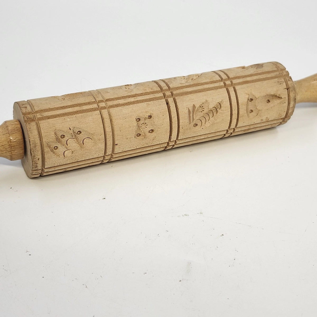 Springerle Cookie Roller Mold Rolling Pin 15" Embossed Natural Wood West Germany
