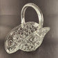 Banana Brides Basket Bulls Eye Bubble Dot Circle Handle Glass Clear 11 x 6 x 10"
