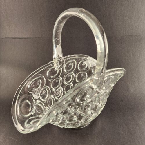 Banana Brides Basket Bulls Eye Bubble Dot Circle Handle Glass Clear 11 x 6 x 10"