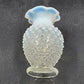 Fenton Moonstone Hobnail Clear White Opalescent Bud Vase 3.75" Ruffle Edge Vtg