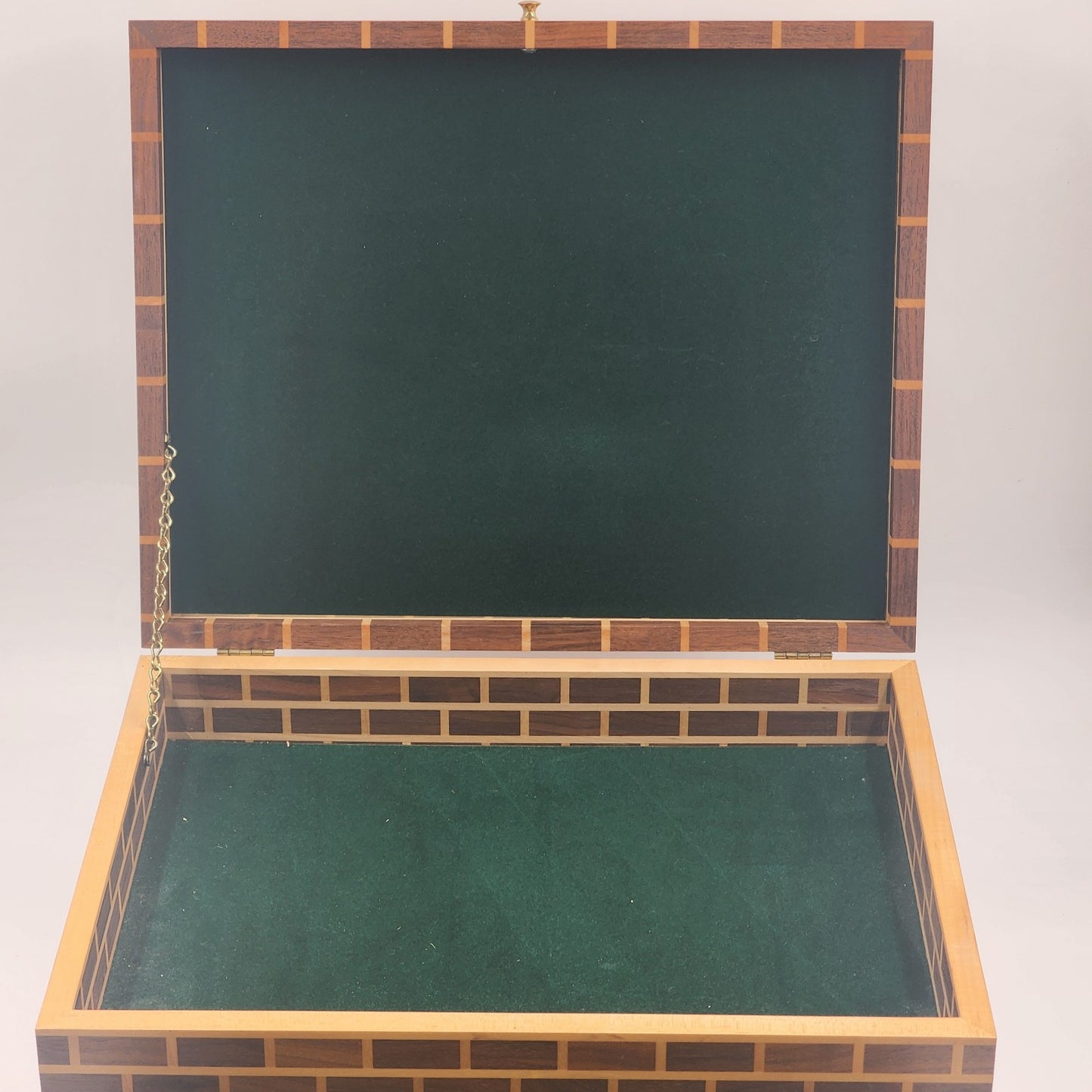 Thuya Moroccan Wood Large Jewelry Box – Handmade 17” Brick Design with Starburst Inlay Lid – Green Felt Lined – Artisan Keepsake Storage Chest