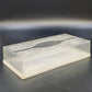 Clear Acrylic Lucite Tissue Box Cover Starburst Diamond 10.5" White Base MCM Vtg