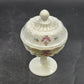 Westmoreland Milk Glass Covered Candy Dish Roses & Bows Paneled Grape 7”