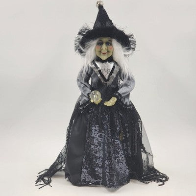 Spooky Witch Tree Topper Figurine Crystal Ball Halloween 17"x6" Table Top Decor