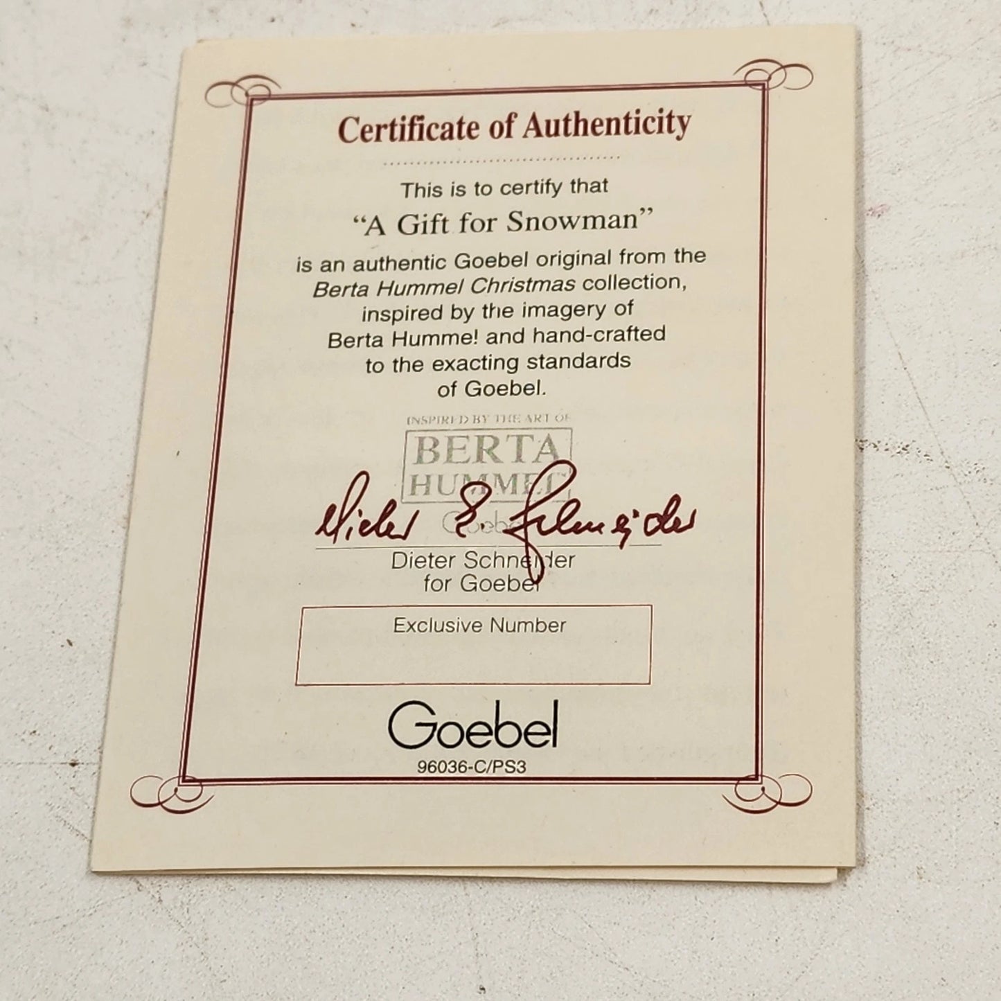 Berta Hummel Ornament MY FIRST SNOWMAN Goebel BH-181/0 2.75" Porcelain