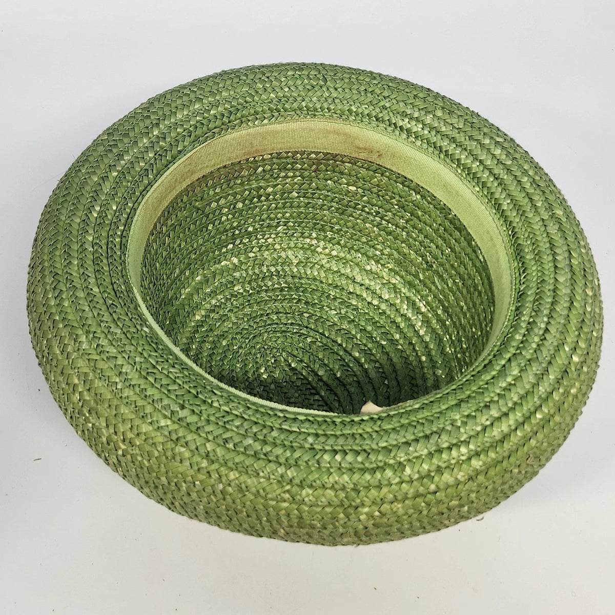 Green Natural Straw Sun Hat Women Rolled Brim Braided Round Crown Summer Garden