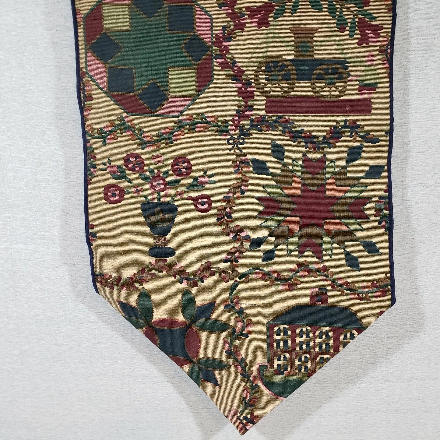 Bohemian Tapestry Table Runner Tan with Red & Green Pattern 70"x13.5" Boho Decor