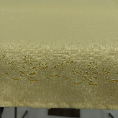 Yellow Polyester Tablecloth 82"x56" Rectangular Laser Cut Floral Edge Design