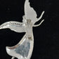 Metal Pewter Angel Brooch Pendant April Birthstone Diamond Crystal 3"Pin Vintage