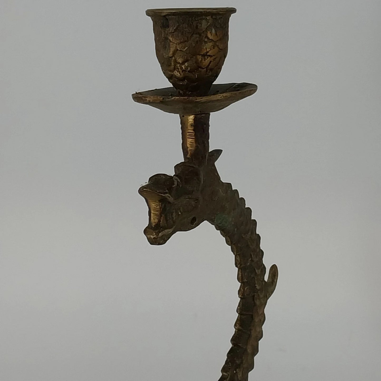 Vintage Brass Dragon Serpent Candlestick Holders Pair Korea