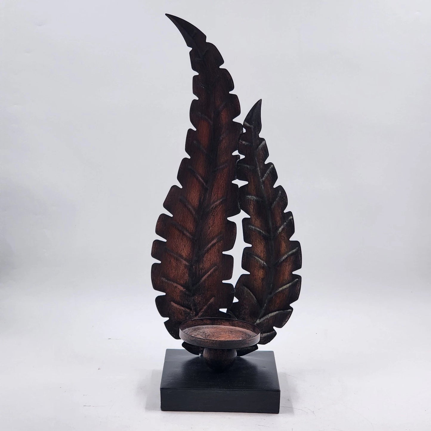 Metal Fern Floral Leaf Candle Holder Brown Holds Large 4" Pillar 19.5" Decor
