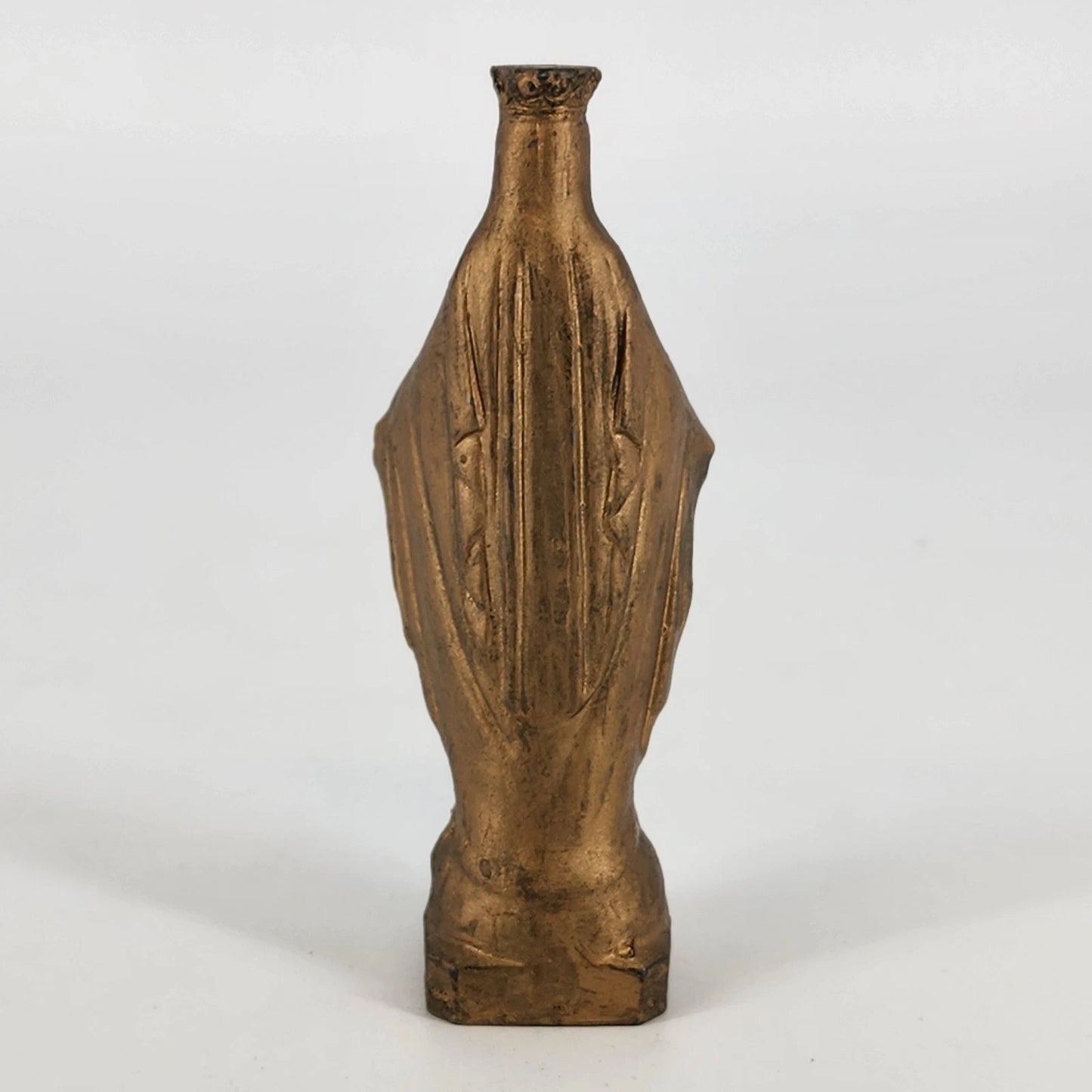 Gold Tone Metal Virgin Mary Statue 4.25" Catholic Religious Figurine Vintage