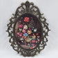 Italian Floral Still Life Wall Art Pair Oval Convex Glass Ornate Gold Frames Vtg