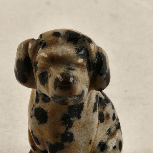 Dog Natural Gemstone Dalmatian Jasper Crystal Carved Animal Figurine 1" Tall