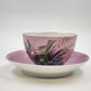 Pink Porcelain Teacup & Saucer Birds Nest Blue Flowers Gold Trim Vintage 5.5"
