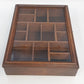 Wood Shadow Box Display Case Glass Door 14 Cubbies Wall Mount 16" Vintage