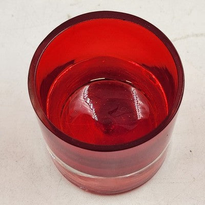 4 Red Flashed Short Highball Shot Glass Tea Lite Bubble Base 2.5"h Thick Barware