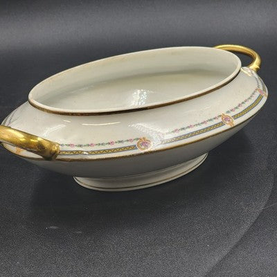 Covered Vegetable Serving Dish Old Abbey Limoges France Antique 12.5" Decorated