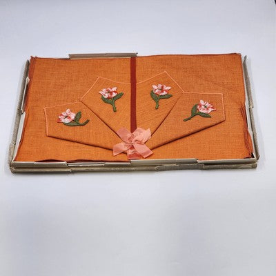 Orange Avacado Set 4 Place Mats 17"x12" & 4 Napkins 7" Sq Floral Style No 864