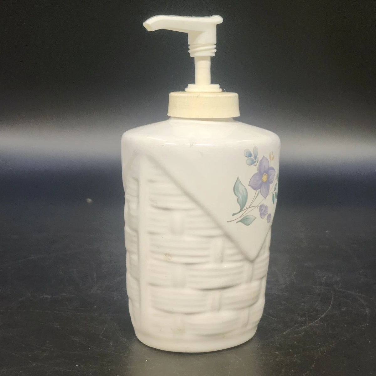 Pfaltzgraff April Soap Lotion Pump Dispenser 6.5" Ceramic Floral Basketweave Vtg