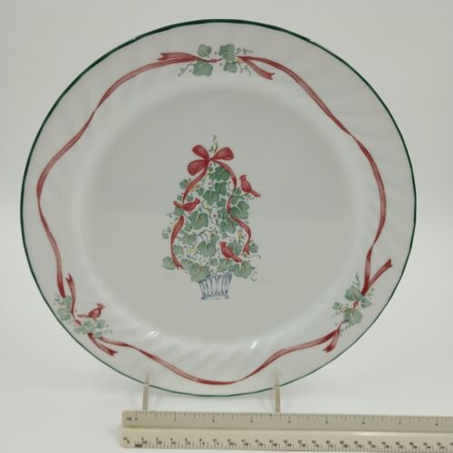 10 Corelle Callaway Holiday Ivy Dinner Plates Swirl Green Trim 10.25"d EUC