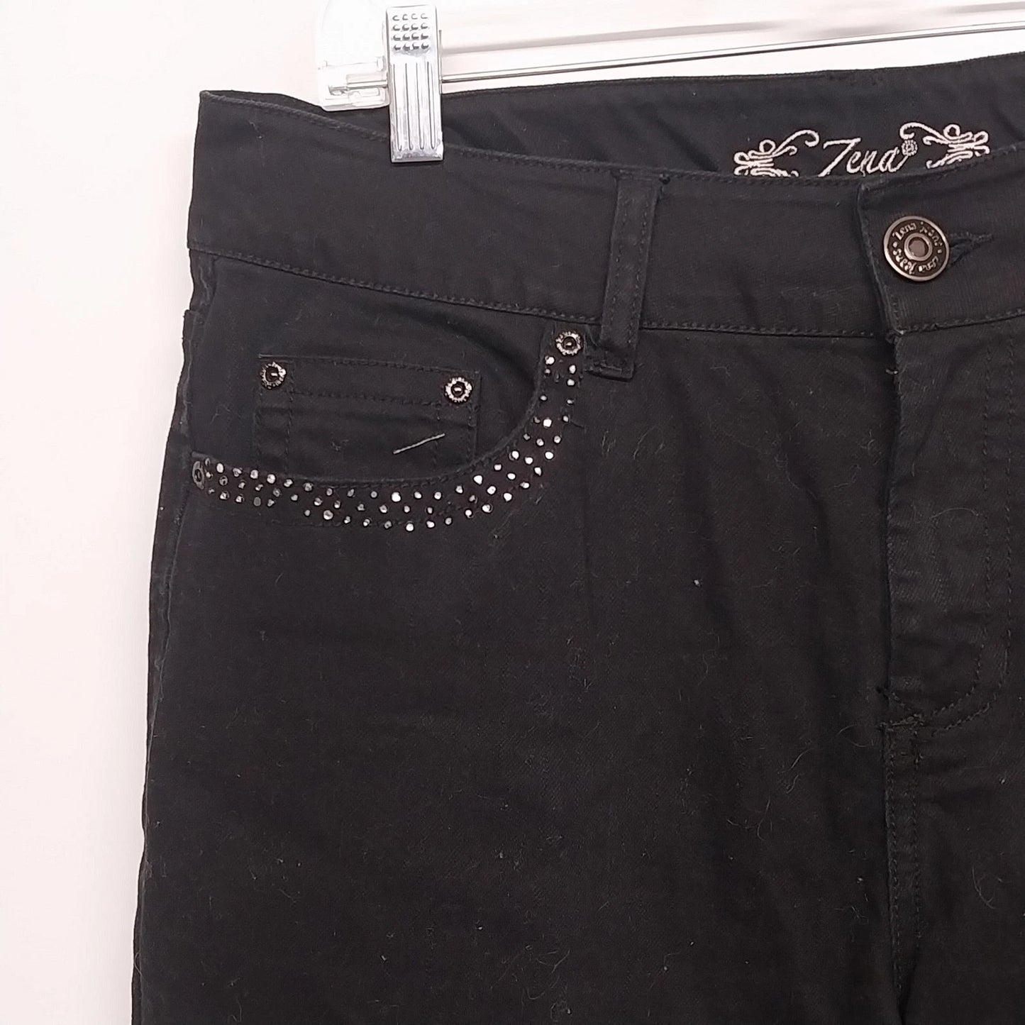 Zena Womens Black Straight Leg Jeans Size 14 Studded Pocket Stretch Cotton Blend