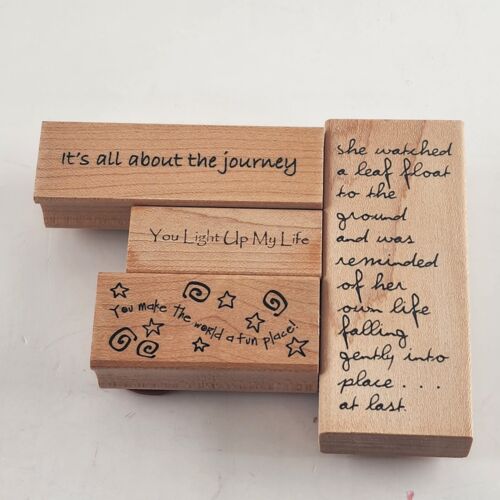 Lot of 4 Inspirational Words/Sayings Wooden Mounted Rubber Stamps Vintage