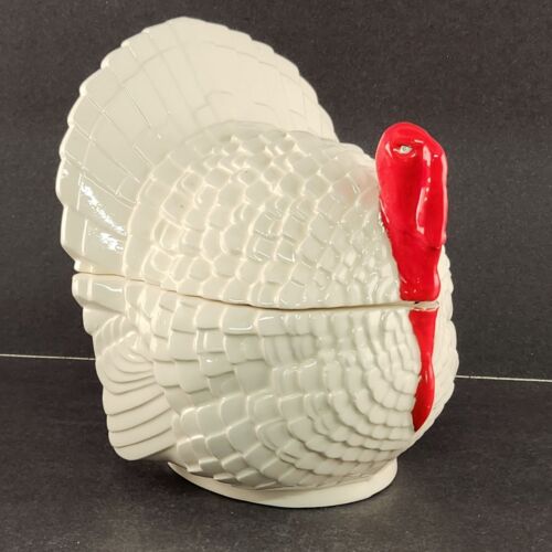 Ceramic Turkey Covered Candy Dish Thanksgiving Autumn Homemade Vintage 1970s