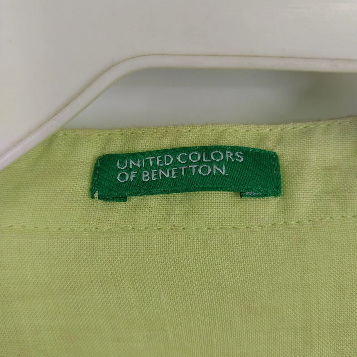 United Colors of Benetton Linen Blend Button Up Blouse Lime Green Women's Large