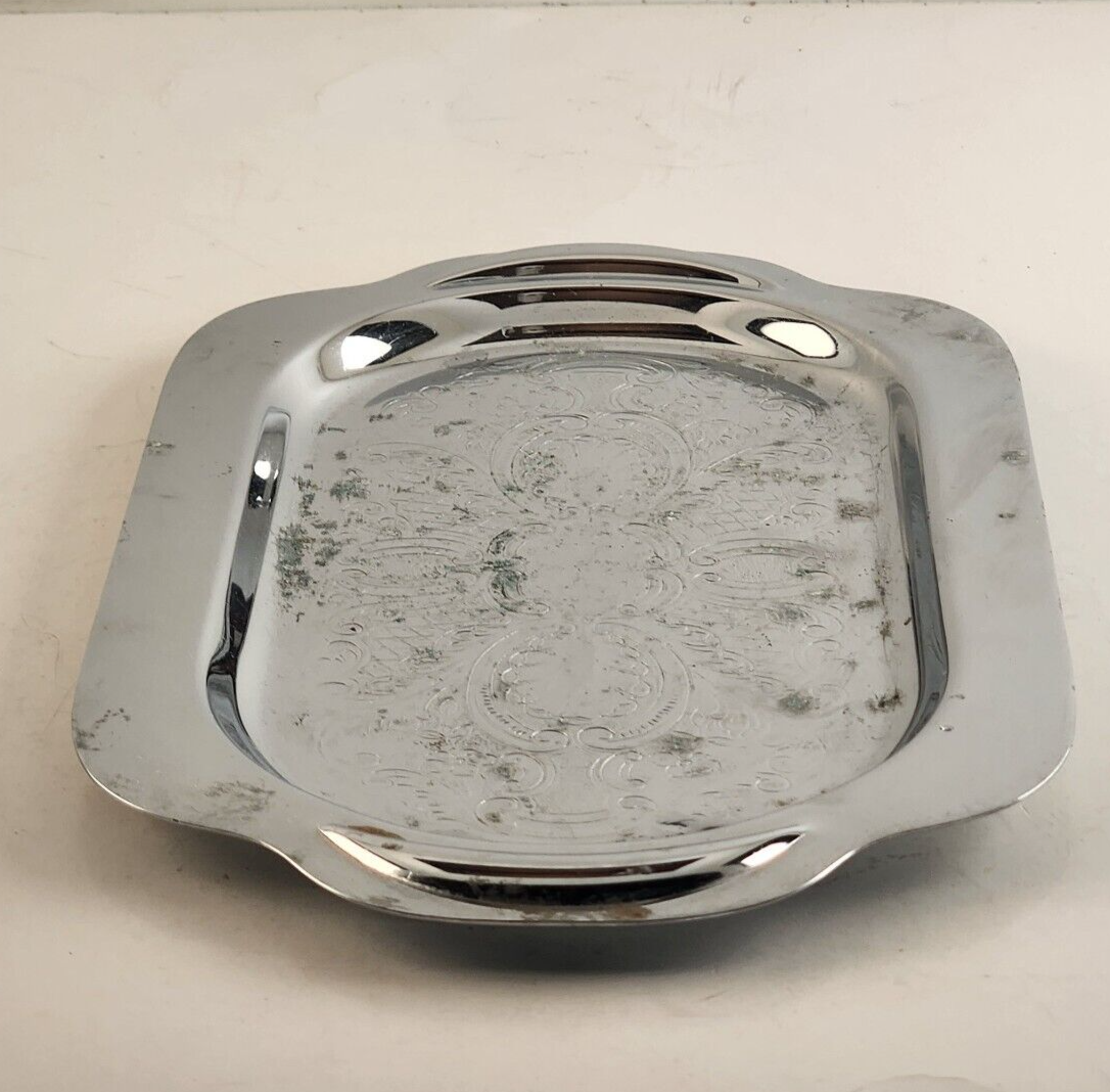 Vintage Silver Plated Engraved Serving Tray with Handles 10"x6"
