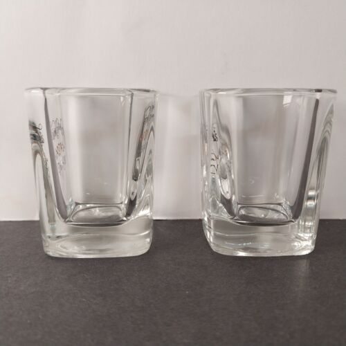 Set of 2 Shot Glasses Whiskey Jack Daniels Square Shape Clear 2 oz Vintage