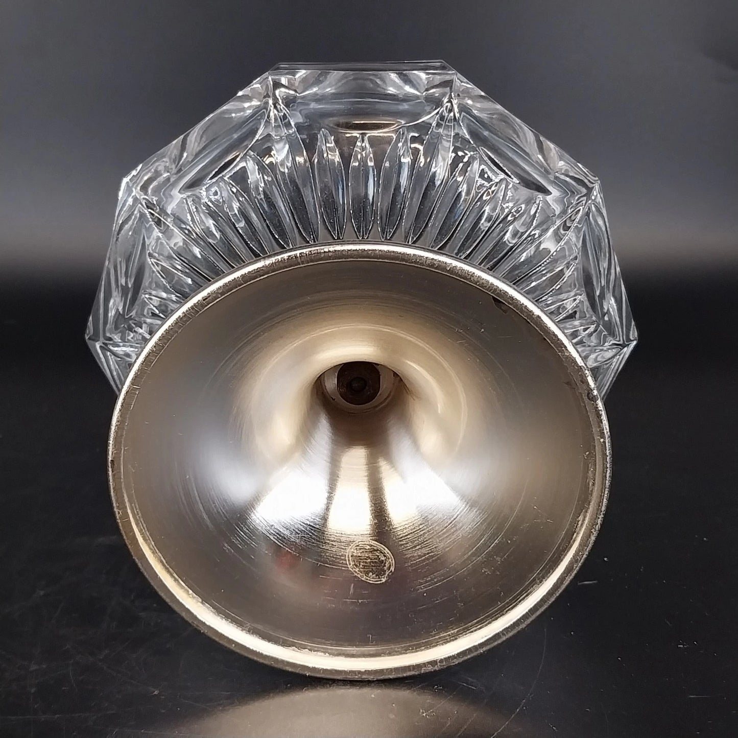 Heavy Glass Thumbprint Candy Dish Compote w Lid Silver Metal Base 7" Vintage