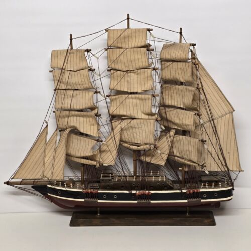 Assembled Model Cutty Sark Clipper Ship Wood Construction Canvas Sails 30" Long