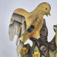 Lefton Ceramic Bird Family Figurine Yellow Green & Baby Bird on Log 7" Taiwan