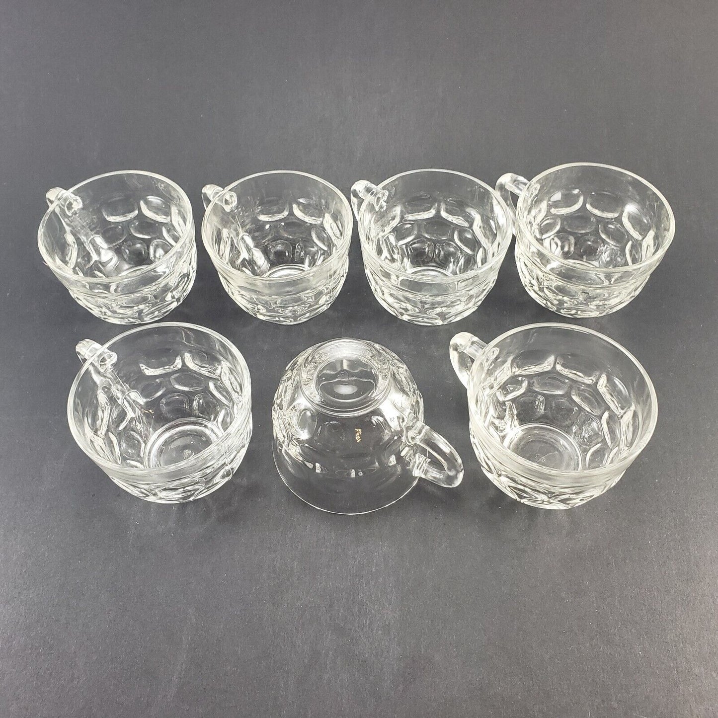 Vintage Federal Glass Thumbprint Iridescent Punch Bowl Set 7 Cups Ladle