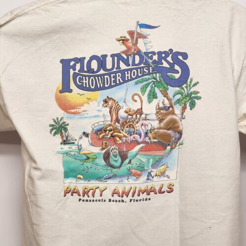 Flounders Chowder House White T Shirt Pensacola Florida Size Large 2002 Vintage