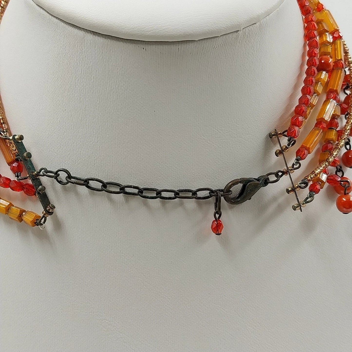 3 Necklaces Rope Chain Enamel Pendant Beaded & Satin Cord Mix Vintage Orange