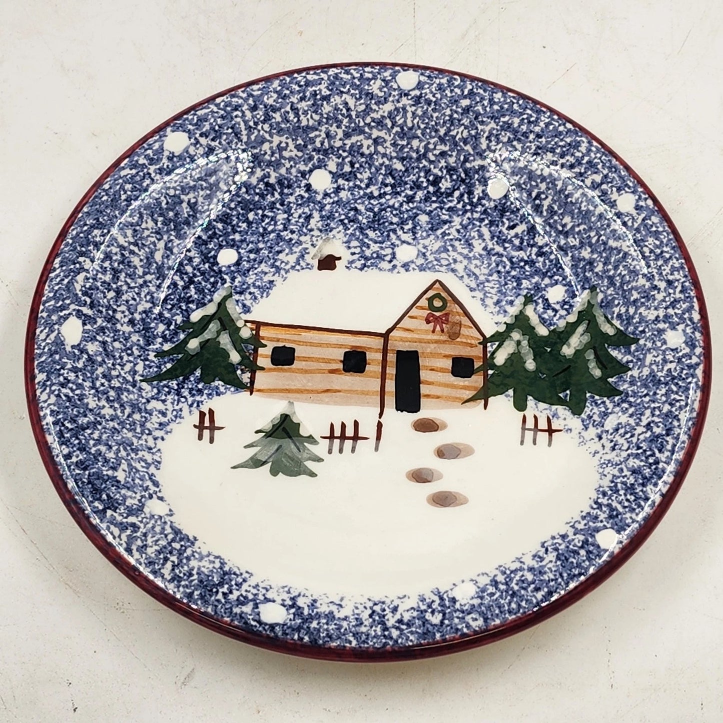 4 Holly Mountain Lodge Salad Plates 8" The Cook's Bazaar FWC Winter Scene