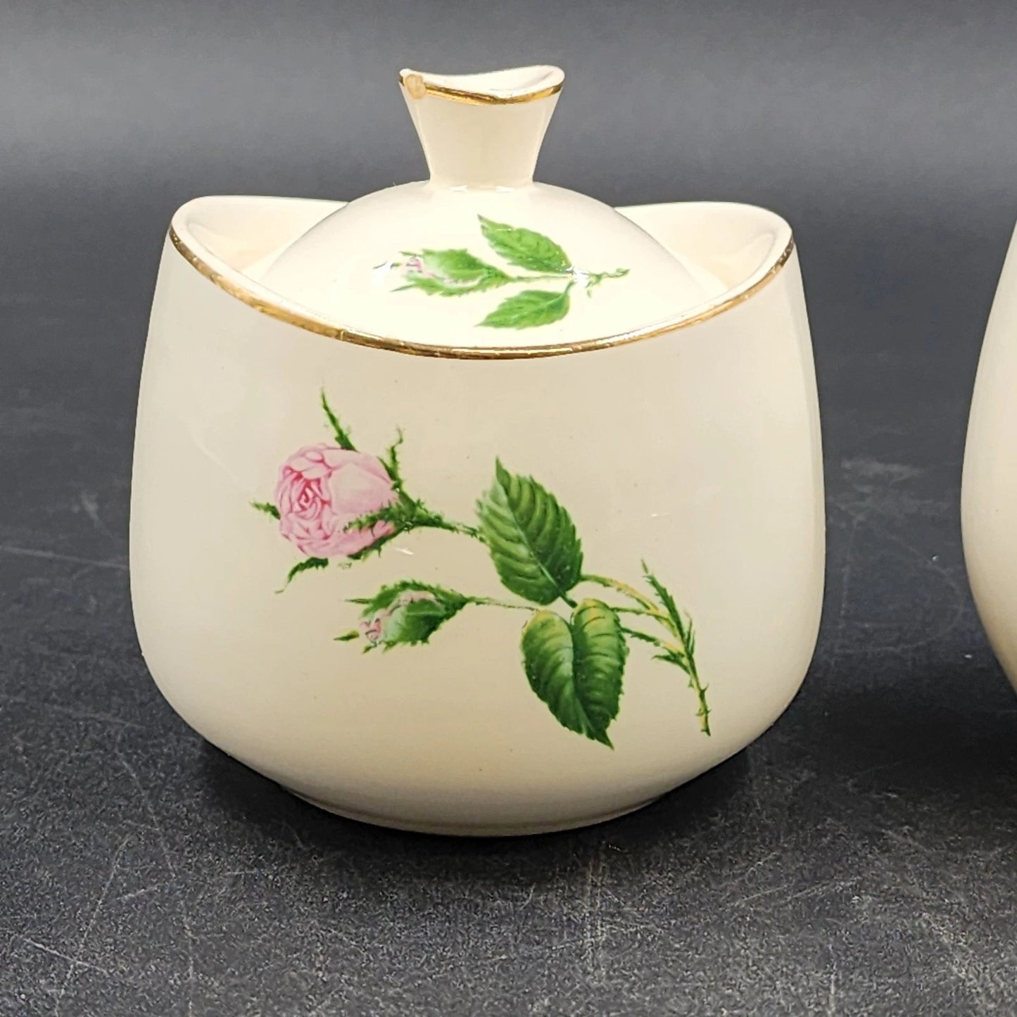 Porcelain China Creamer Sugar Bowl Set Pink Rose White China Floral Vintage USA