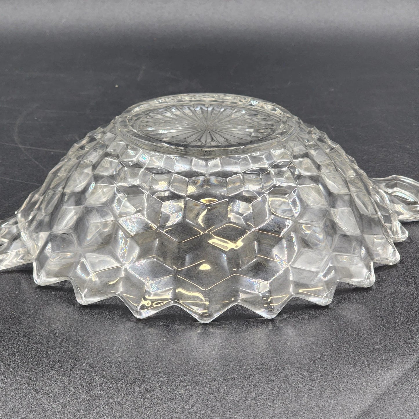 Fostoria American Clear Serving Bowl 8.75" w 2 Handles Cubist Design Glass Vtg