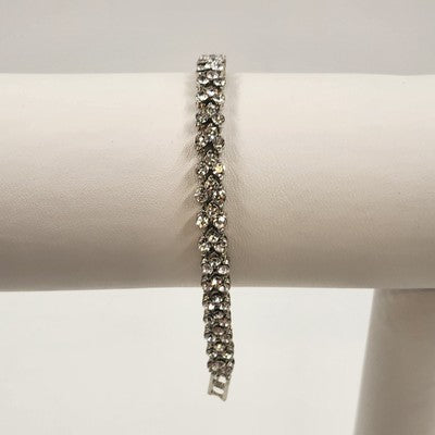 Silver Tone Faceted Crystal Clear Rhinestone Tennis Bracelet Vintage 6"