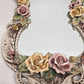 Large Capodimonte Porcelain Mirror Dresser Vanity Tray Roses Hour Glass Shape - Chipped Petal