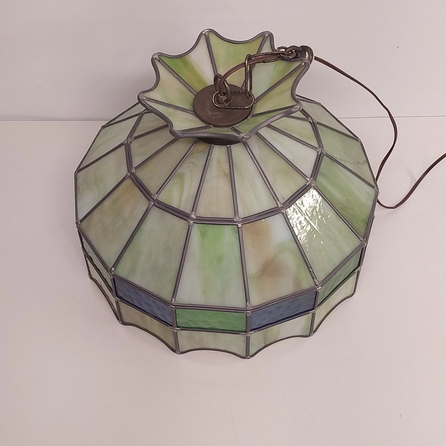 Tiffany Style Green Stained Glass Hanging Light Fixture 16 Inch